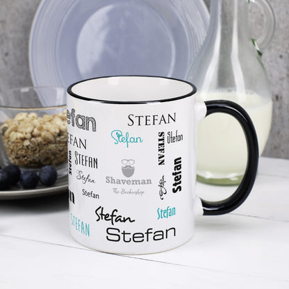 Namenstasse in verschiedenen Schriftarten mit Logo