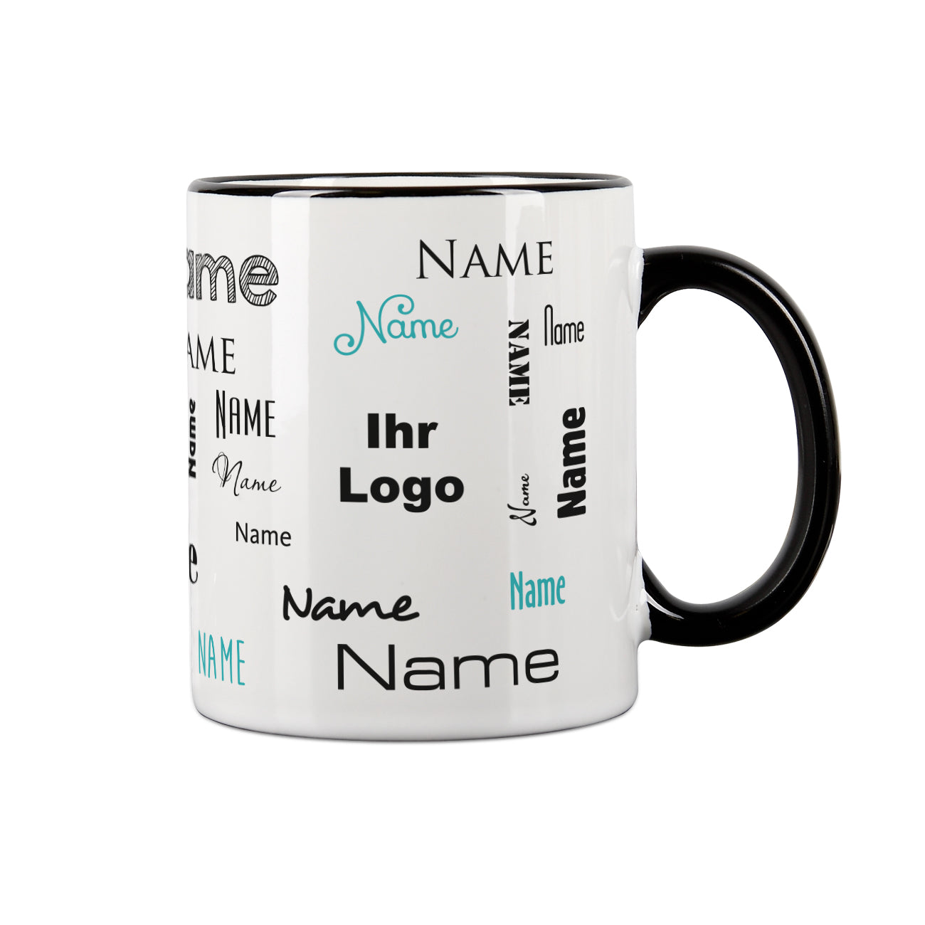 Namenstasse in verschiedenen Schriftarten mit Logo