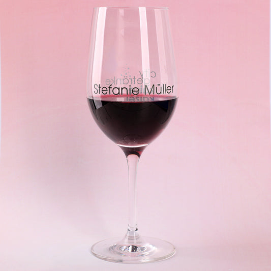 Leonardo Weinglas mit Logo und Name bedruckt