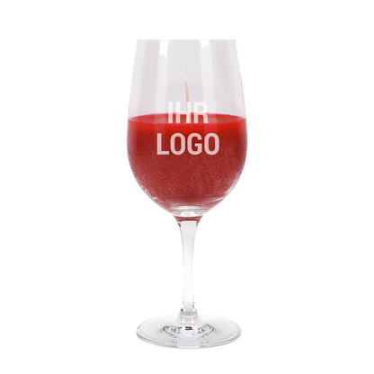 Logogravur auf Duftkerze im Weinglas
