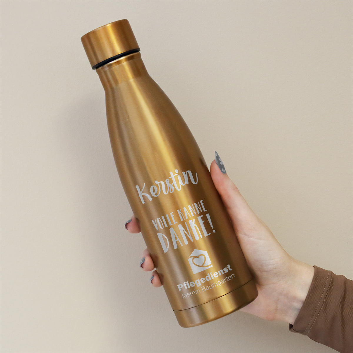 Personalisierte Thermosflasche "Volle Kanne Danke" mit Name und Firmenlogo | Danke Geschenk für Mitarbeiter