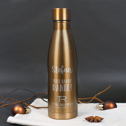 Personalisierte Thermosflasche "Volle Kanne Danke" mit Name und Firmenlogo | Danke Geschenk für Mitarbeiter
