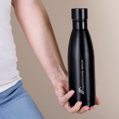 Schwarze Thermosflasche mit Wunschlogo