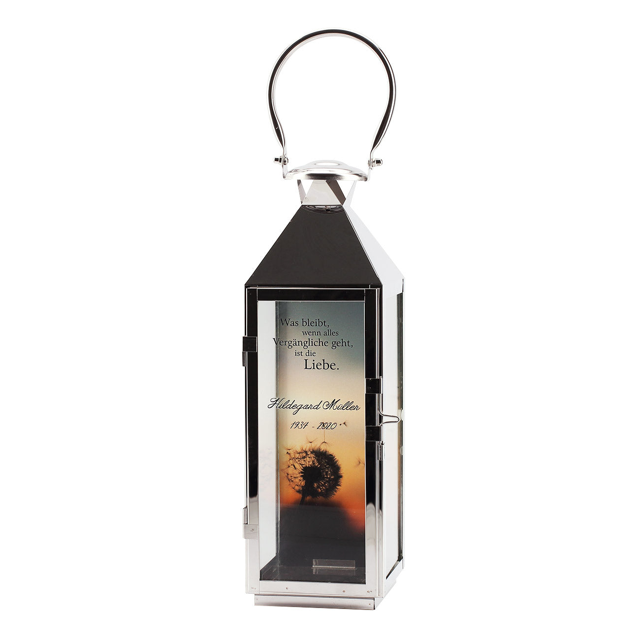 Gedenk Laterne mit Namen des Verstorbenen – Was bleibt ist die Liebe