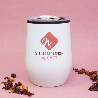 Thermobecher mit Firmenlogo bedruckt in zwei Farben