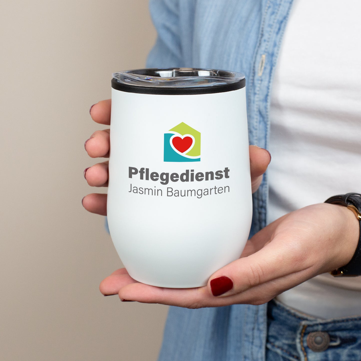 Thermobecher mit Firmenlogo bedruckt in zwei Farben