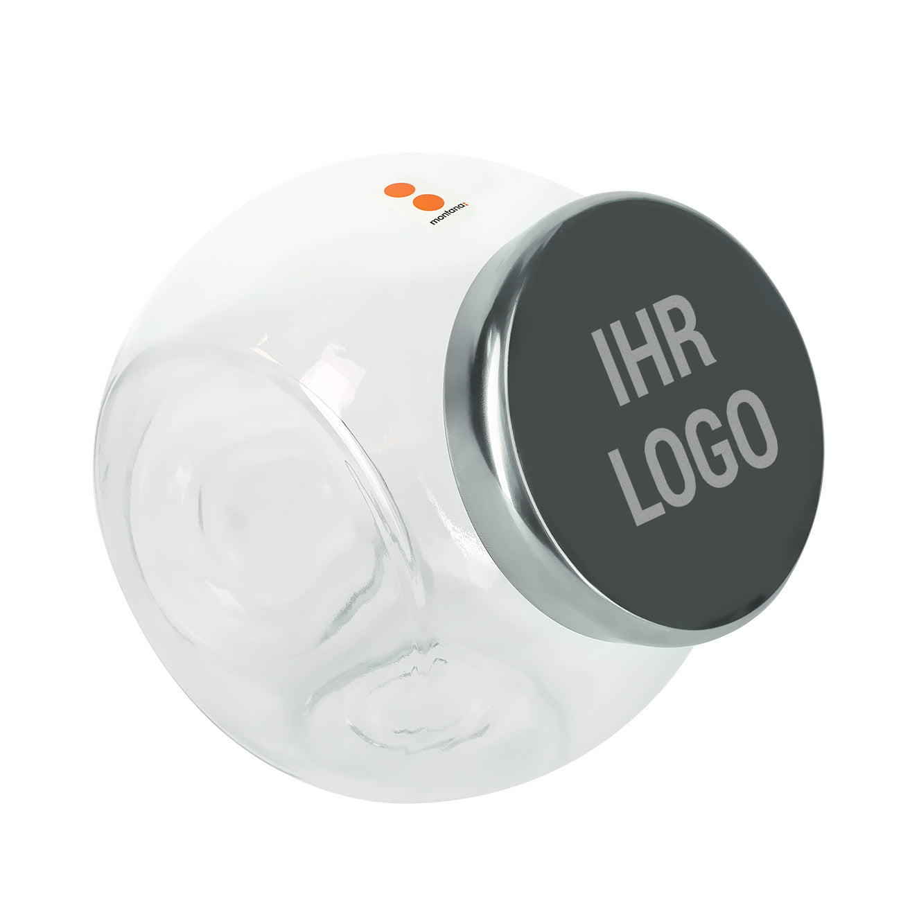 Glasdose mit Metalldeckel und Logogravur