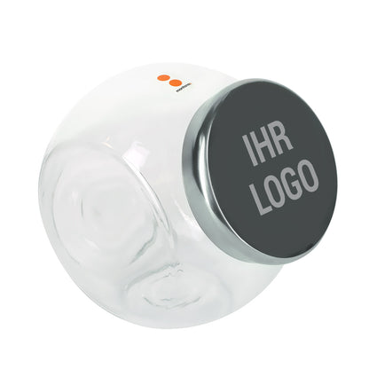 Glasdose mit Metalldeckel und Logogravur