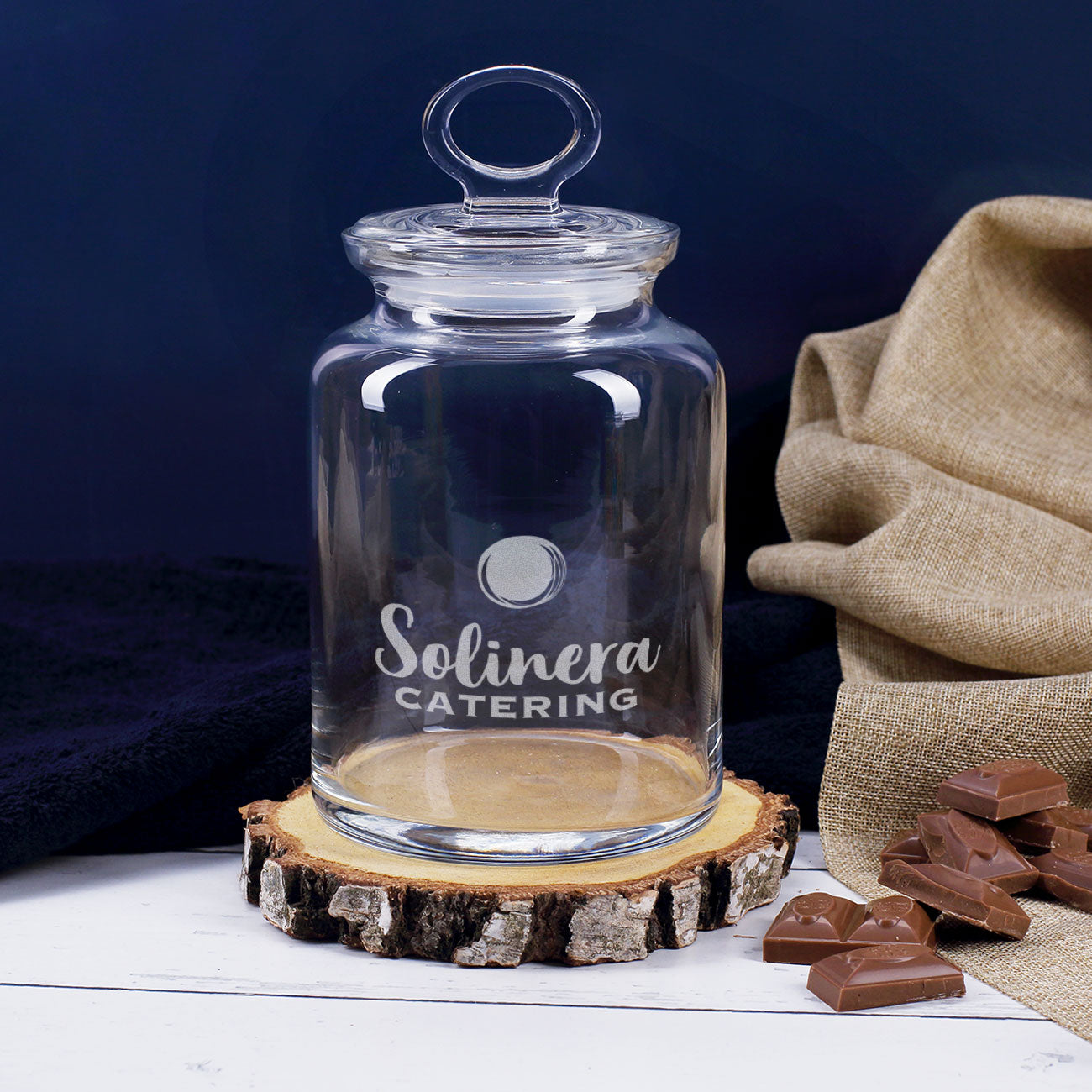 Gravierte Glasdose mit Ihrem Firmenlogo