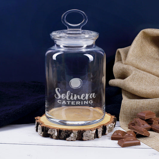 Gravierte Glasdose mit Ihrem Firmenlogo