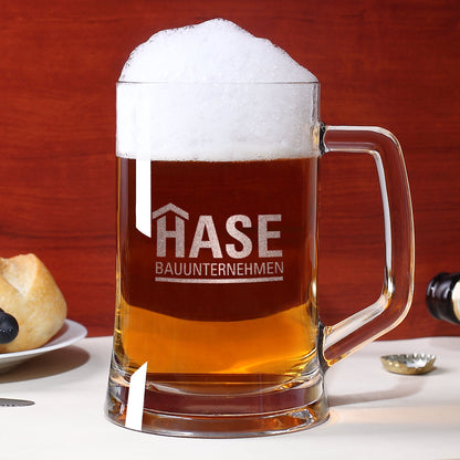 Bierkrug aus Glas mit Logo graviert