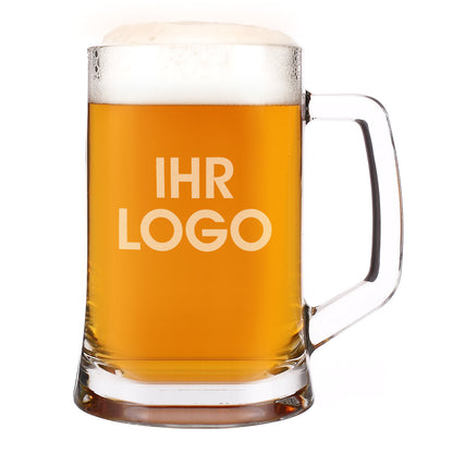 Bierkrug aus Glas mit Logo graviert