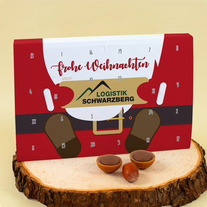 Gefüllter Toffifee Adventskalender mit Firmenlogo und Weihnachtsmann Motiv | Adventskalender für Mitarbeiter