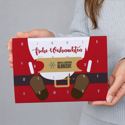 Gefüllter Toffifee Adventskalender mit Firmenlogo und Weihnachtsmann Motiv | Adventskalender für Mitarbeiter