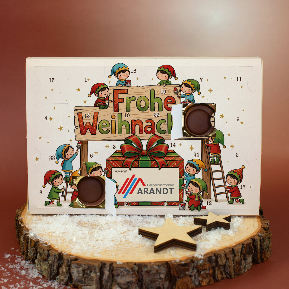 Toffifee Adventskalender „Wichtelwerkstatt“ mit Firmenlogo | gefüllter Adventskalender für Firmen