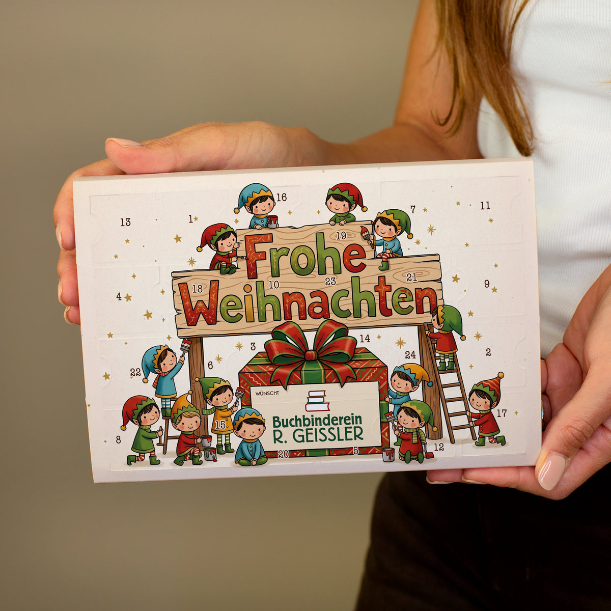 Toffifee Adventskalender „Wichtelwerkstatt“ mit Firmenlogo | gefüllter Adventskalender für Firmen