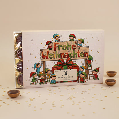 Toffifee Adventskalender „Wichtelwerkstatt“ mit Firmenlogo | gefüllter Adventskalender für Firmen