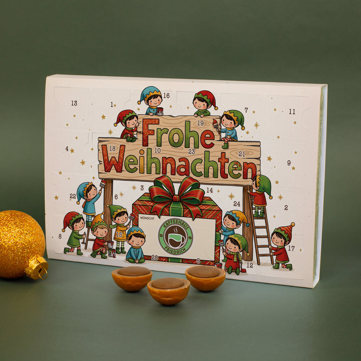 Toffifee Adventskalender „Wichtelwerkstatt“ mit Firmenlogo | gefüllter Adventskalender für Firmen