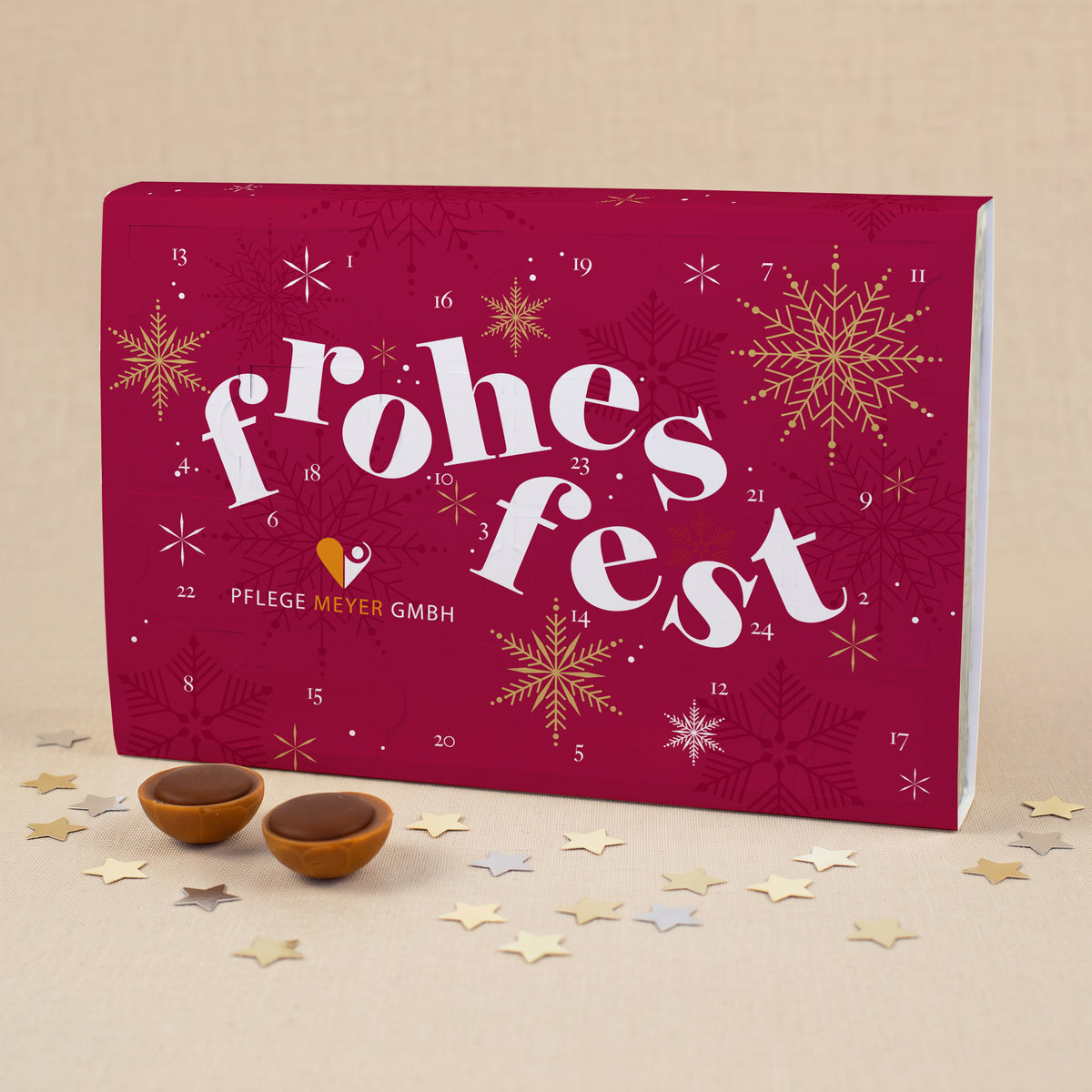 Toffifee Adventskalender mit Logo und Frohes Fest | gefüllter Adventskalender mit Firmenlogo