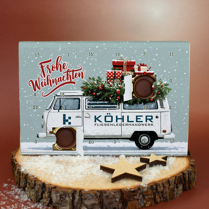 Toffifee Adventskalender mit Firmenlogo und Transporter-Motiv | gefüllter Adventskalender für Mitarbeiter mit Logo