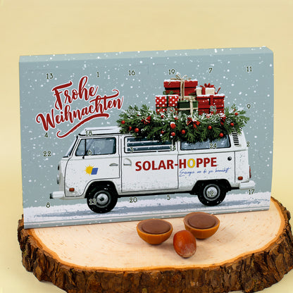 Toffifee Adventskalender mit Firmenlogo und Transporter-Motiv | gefüllter Adventskalender für Mitarbeiter mit Logo