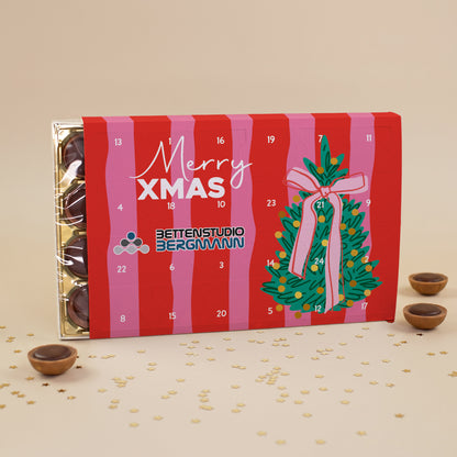 Toffifee Adventskalender „Merry Xmas“ mit Firmenlogo | Gefüllter Adventskalender für Mitarbeiter
