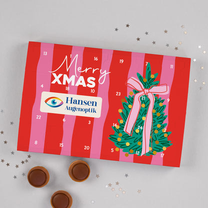 Toffifee Adventskalender „Merry Xmas“ mit Firmenlogo | Gefüllter Adventskalender für Mitarbeiter