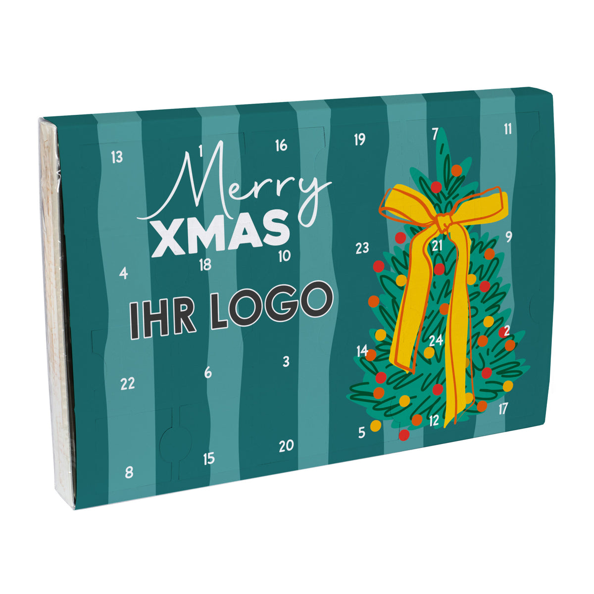 Toffifee Adventskalender „Merry Xmas“ mit Firmenlogo | Gefüllter Adventskalender für Mitarbeiter