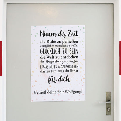 "Nimm dir Zeit" Banner zur Rente für Innen oder Außen mit Wunschtext