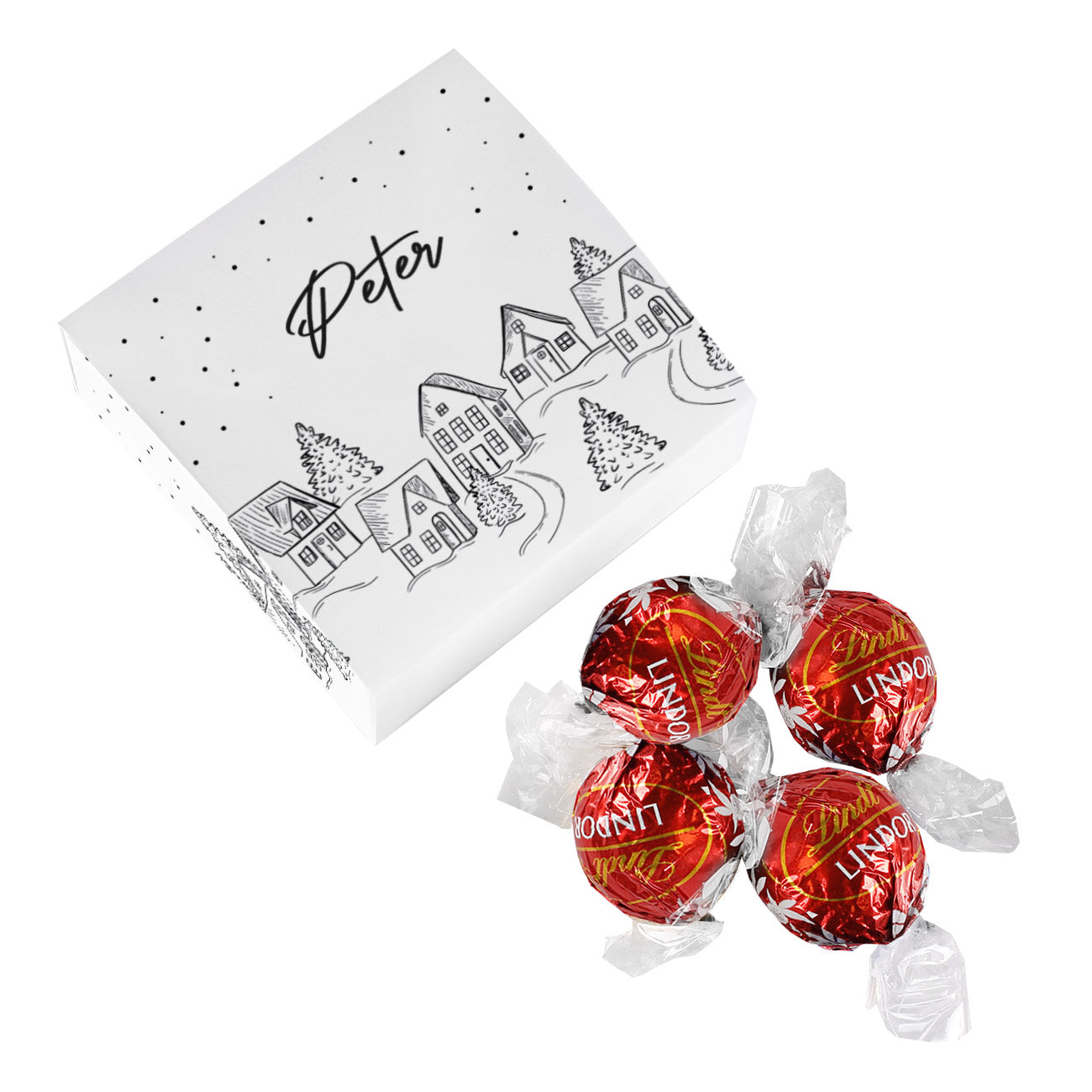 Weihnachtliche Verpackung mit 4 Lindor Pralinen