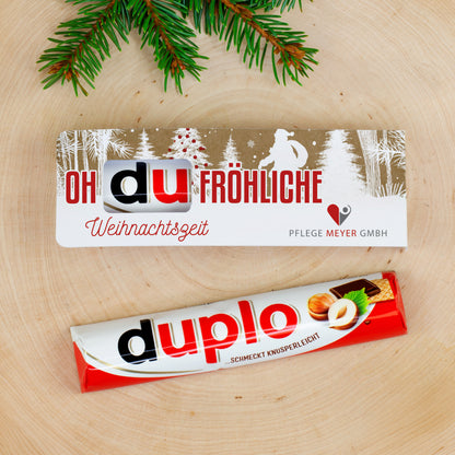 Personalisierter duplo Schokoriegel „Oh du fröhliche Weihnachtszeit“ mit Firmenlogo
