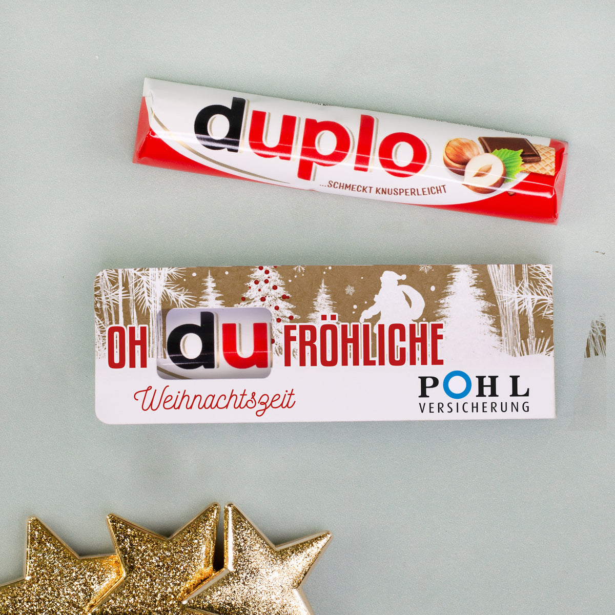 Personalisierter duplo Schokoriegel „Oh du fröhliche Weihnachtszeit“ mit Firmenlogo