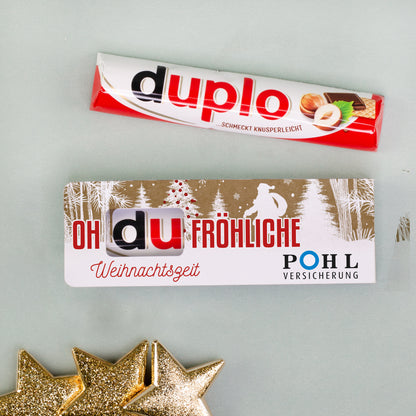 Personalisierter duplo Schokoriegel „Oh du fröhliche Weihnachtszeit“ mit Firmenlogo