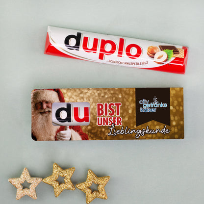 Personalisierter duplo Schokoriegel „Du bist unser Lieblingskunde“ mit Firmenlogo