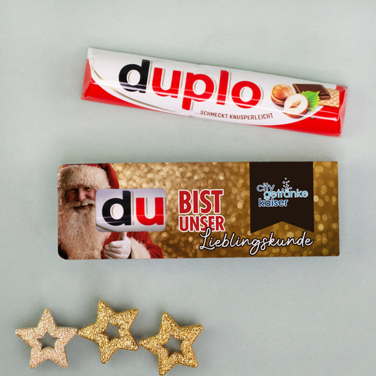 Personalisierter duplo Schokoriegel „Du bist unser Lieblingskunde“ mit Firmenlogo | Weihnachtsgeschenk für Kunden