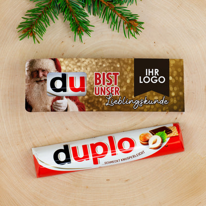 Personalisierter duplo Schokoriegel „Du bist unser Lieblingskunde“ mit Firmenlogo