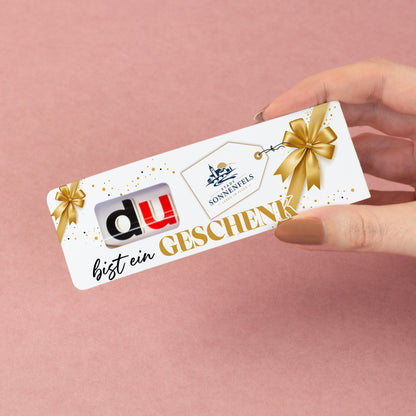 Personalisierter duplo Schokoriegel mit Firmenlogo „Du bist ein Geschenk“