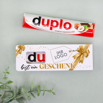 Personalisierter duplo Schokoriegel mit Firmenlogo „Du bist ein Geschenk“