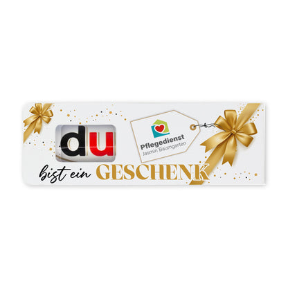 Personalisierter duplo Schokoriegel mit Firmenlogo „Du bist ein Geschenk“