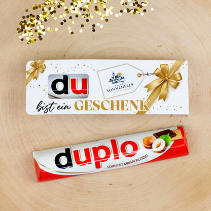 Personalisierter duplo Schokoriegel mit Firmenlogo „Du bist ein Geschenk“