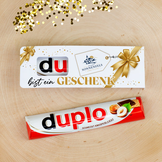 Personalisierter duplo Schokoriegel mit Firmenlogo „Du bist ein Geschenk“