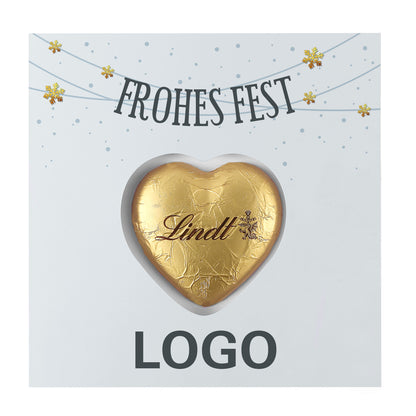 Klappkarte "Frohes Fest" mit Lindt Schoko Herz und Firmenlogo