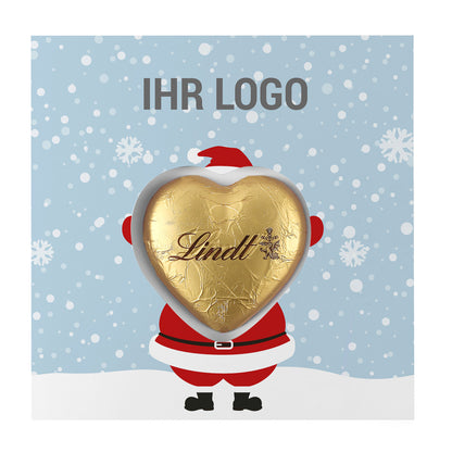 Geschäftliche Weihnachtskarte mit Weihnachtsmann und Lindt Schoko Herz