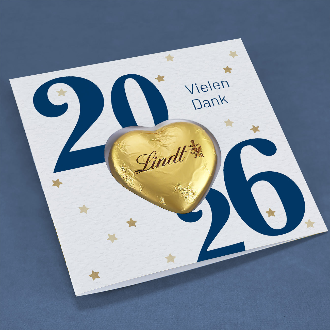 Neujahrsgruß - Klappkarte mit Lindtherz, Logo und Wunschtext