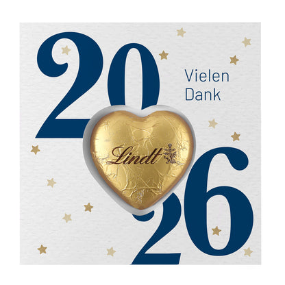 Neujahrsgruß - Klappkarte mit Lindtherz, Logo und Wunschtext