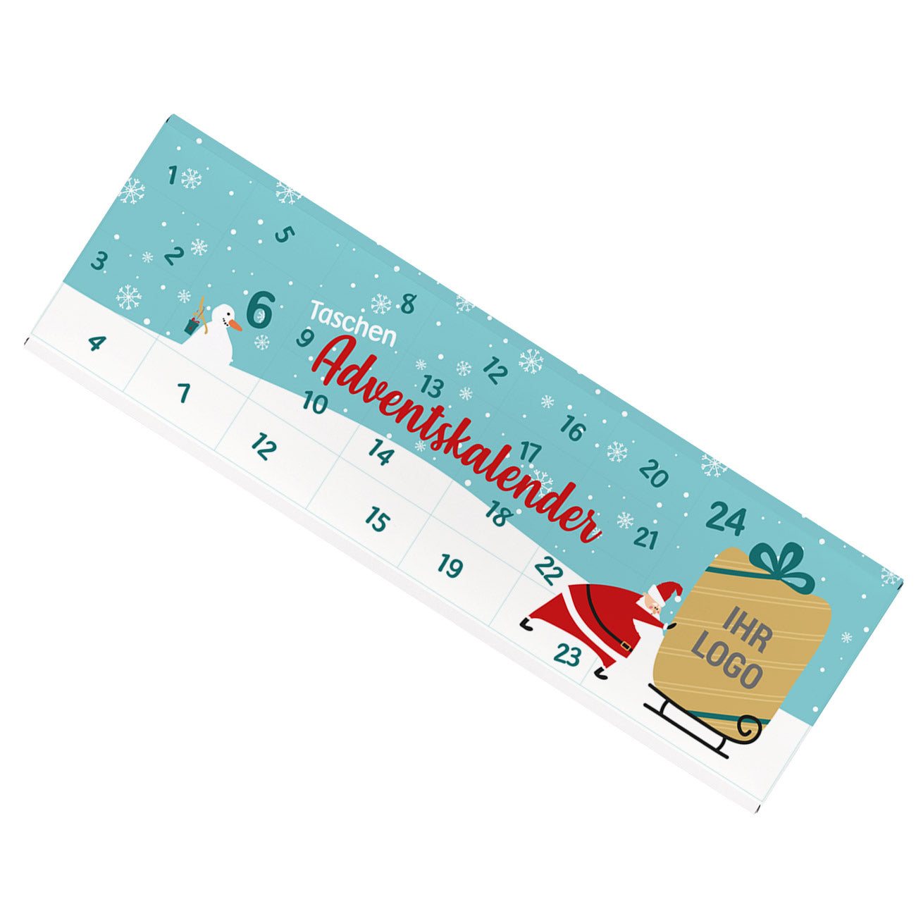 Taschen Adventskalender, 300gr Schokolade, mit Firmenlogo