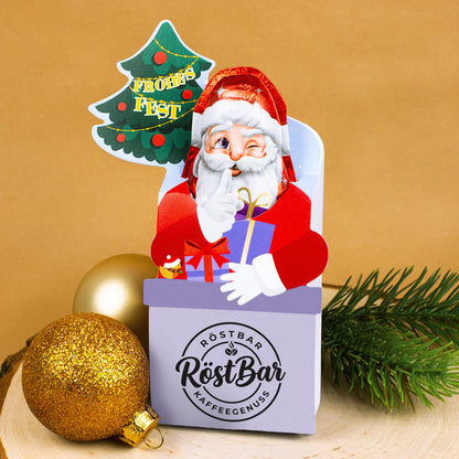 Personalisierter Milka Weihnachtsmann mit Firmenlogo in Geschenkverpackung |süßes Weihnachtsgeschenk für Mitarbeiter