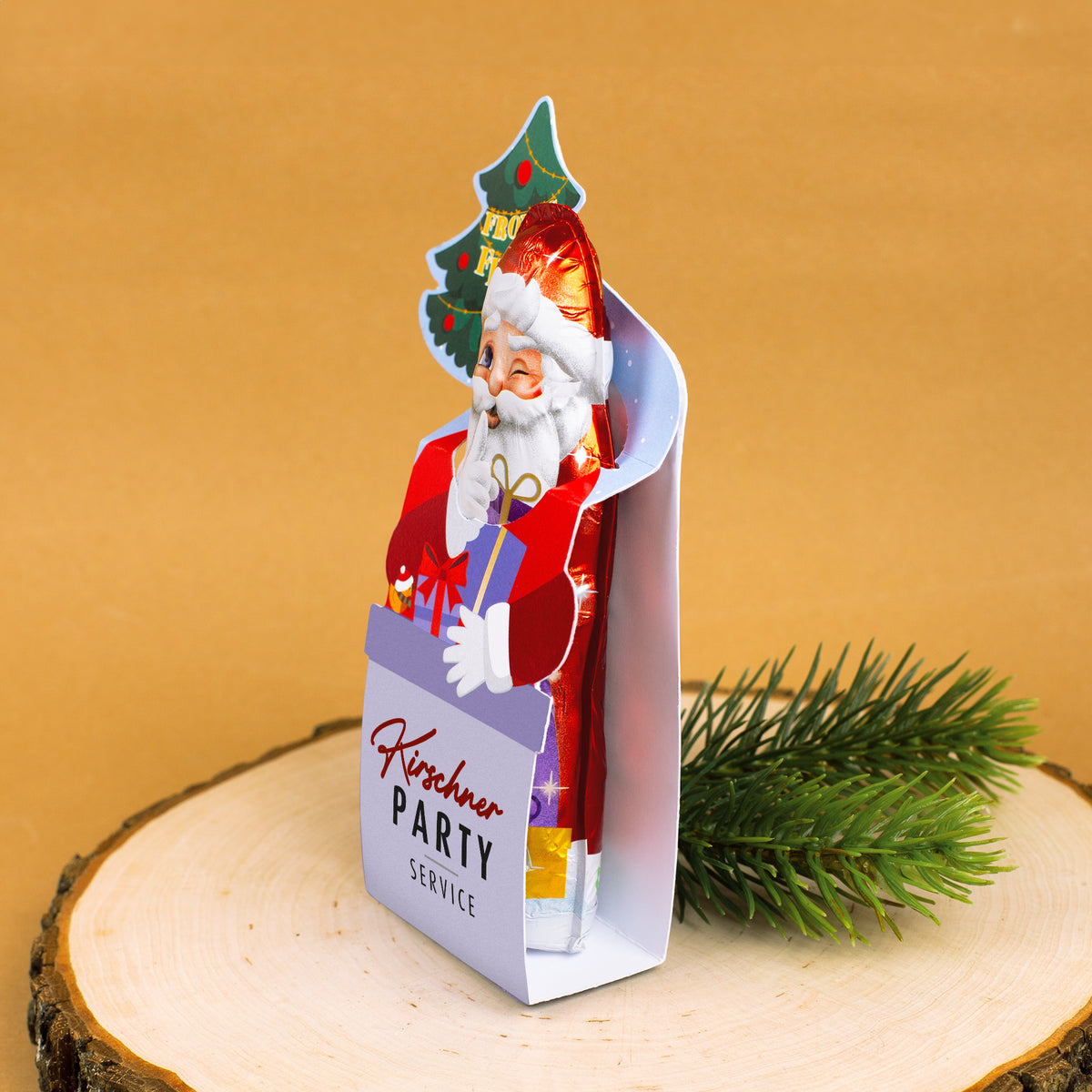 Personalisierter Milka Weihnachtsmann mit Firmenlogo in Geschenkverpackung |süßes Weihnachtsgeschenk für Mitarbeiter