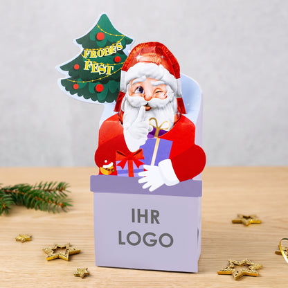 Personalisierter Milka Weihnachtsmann mit Firmenlogo in Geschenkverpackung |süßes Weihnachtsgeschenk für Mitarbeiter