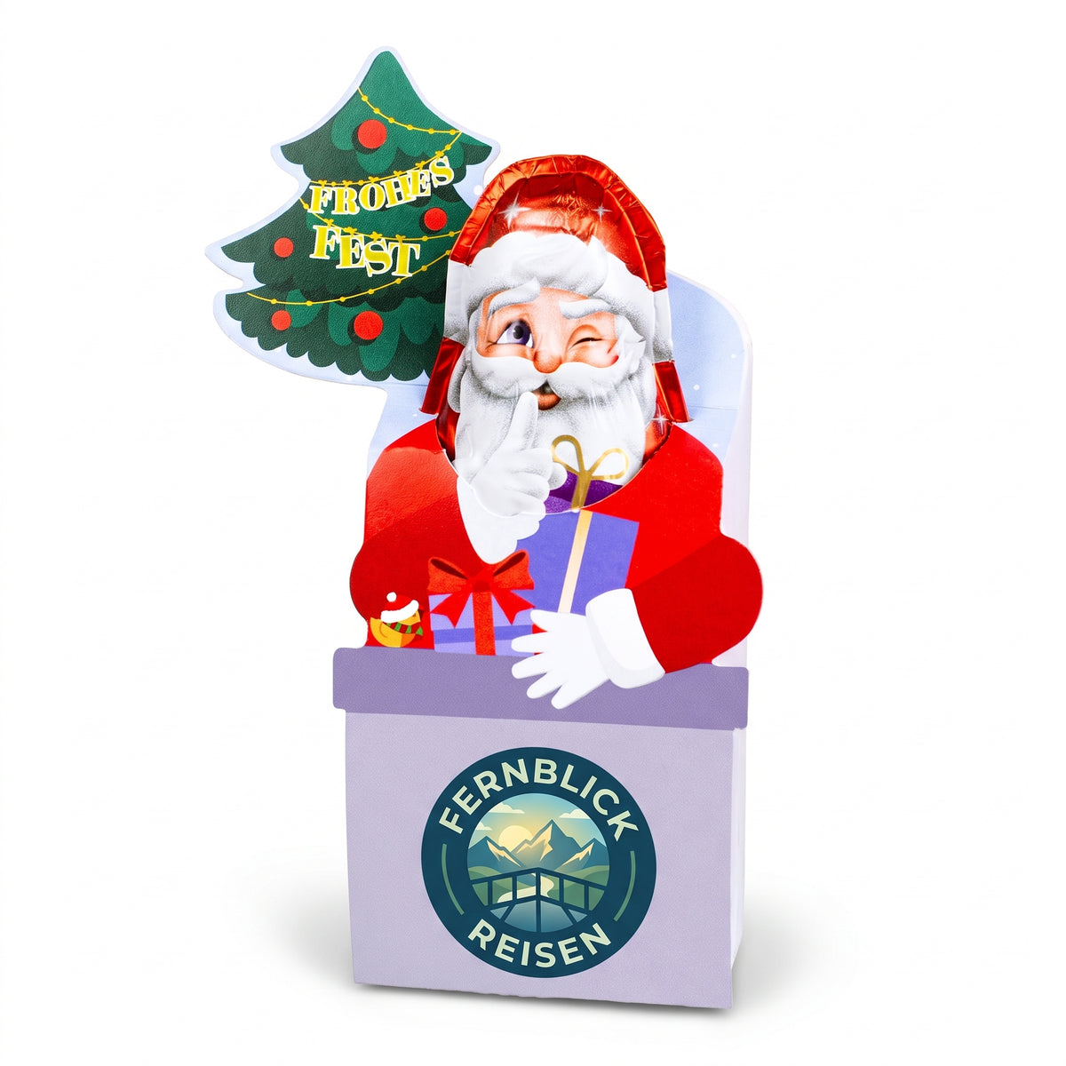 Personalisierter Milka Weihnachtsmann mit Firmenlogo in Geschenkverpackung |süßes Weihnachtsgeschenk für Mitarbeiter